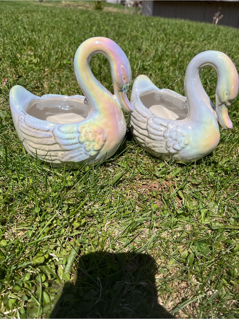 Iridescent Swan Planter Pair